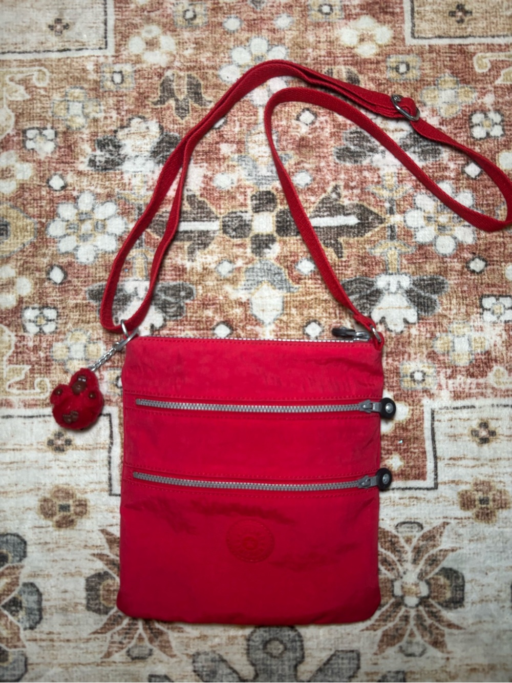 Kipling Keiko Red Crossbody Shoulder Bag with Dual Zip Pockets